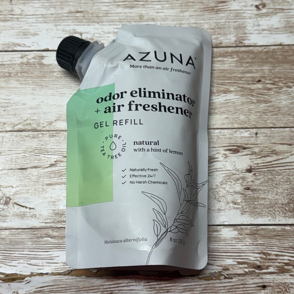 Azuna Odor Eliminator Air Freshener Gel Refill 8oz White Tea Tree Lemon Natural